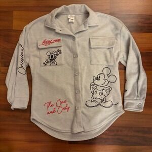 Disney Mickey Mouse Fleece Button Up‎ Shirt Light Grey